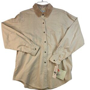 Susan Bristol Womens Large Kahaki Woven Collar Button Down Shirt Deadstock